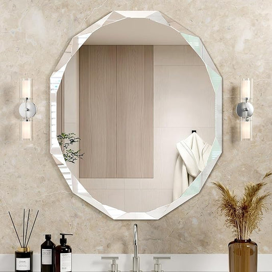 Bathroom Mirrors for Over Sink, Round Frameless Mirrors for Wall, 30x36 Inch