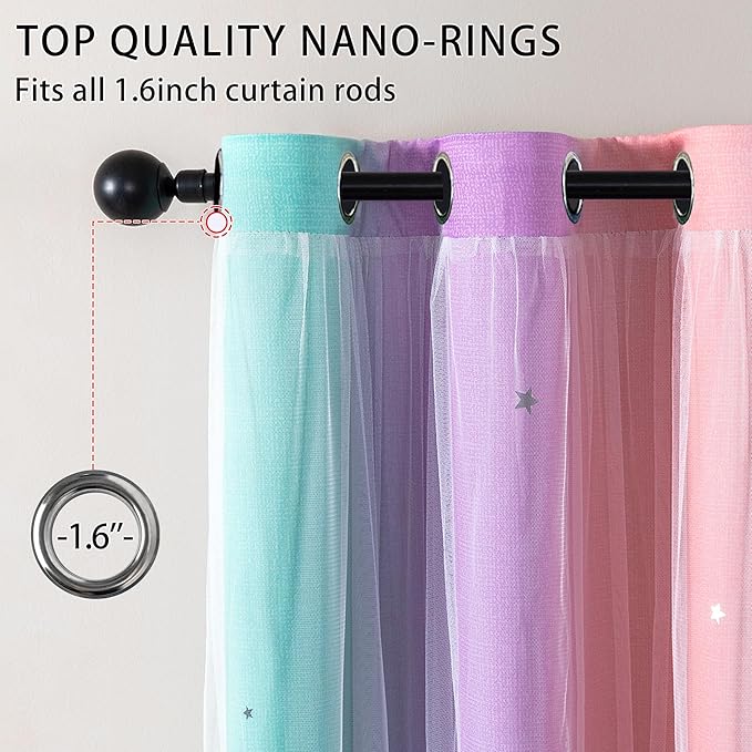 XiDi Curtains for Bedroom Decor, Kids Room Curtains for Girls Rainbow Colour
