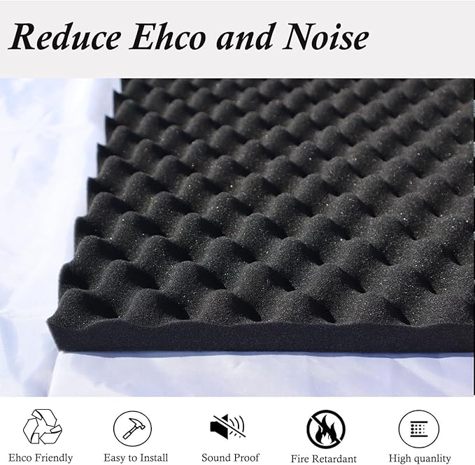 2 Pack Acoustic Foam, High Density Fire Resistant Soundproof Panels
