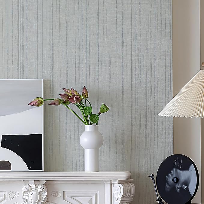 Dviolet 15.7in x 393in Grey Grasscloth Textured Fabric Removable Wallpaper
