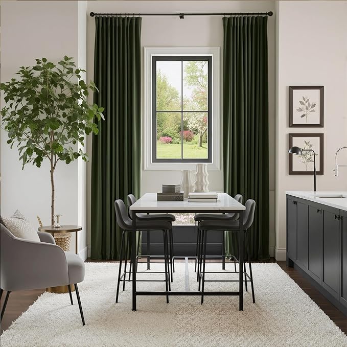 NICETOWN Olive Green 90 inch Long Velvet Curtains