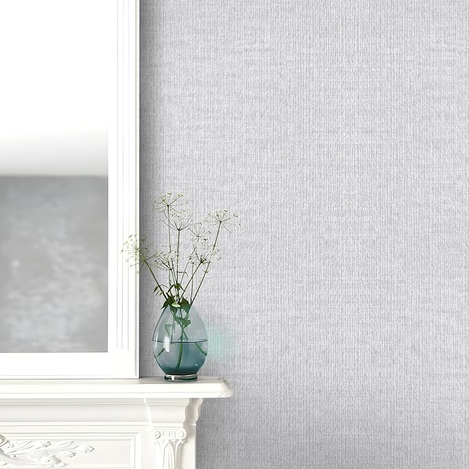 Light Grey Grasscloth Peel and Stick Wallpaper, Textured Vintage Contact Paper