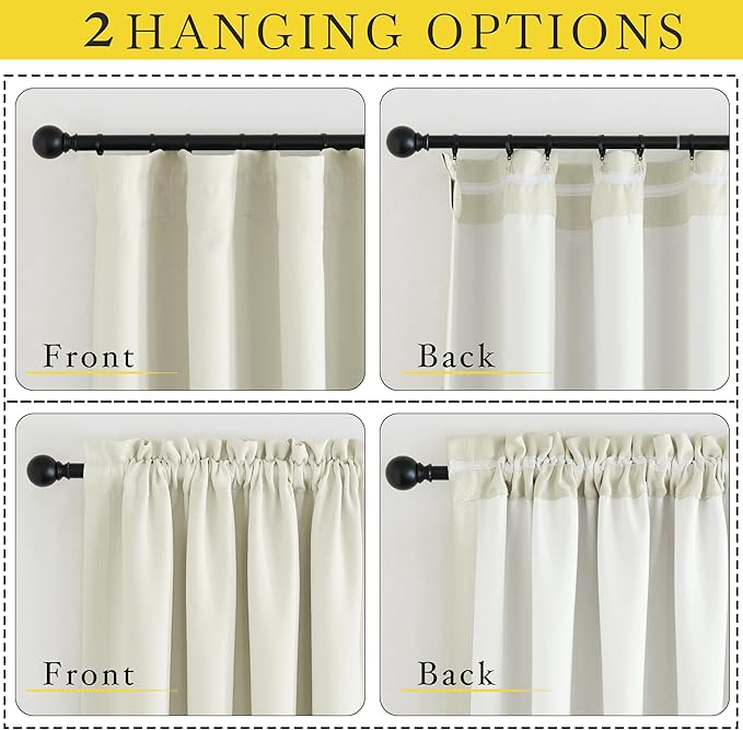 NICETOWN Room Darkening Bedroom Curtains 96 inches Long, Dual Rod Pockets &