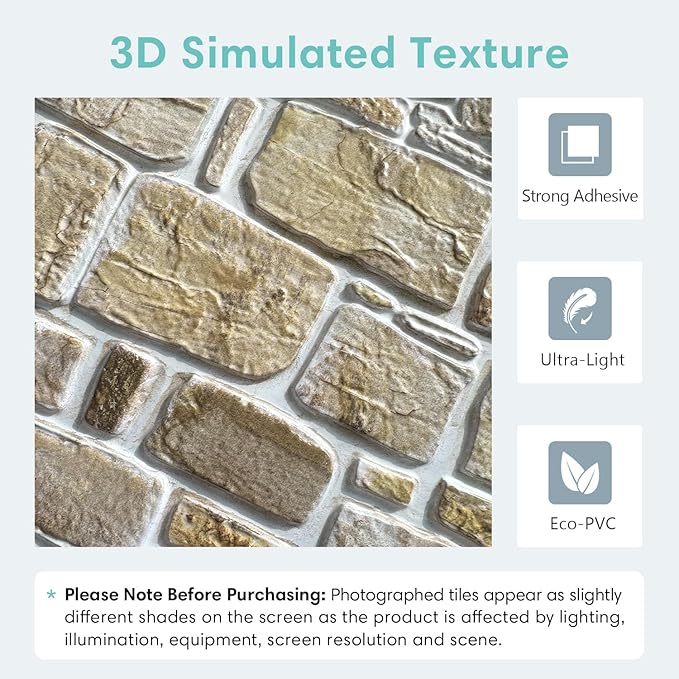 Commomy 10 Pcs 3D Stone Wall Panels Peel and Stick