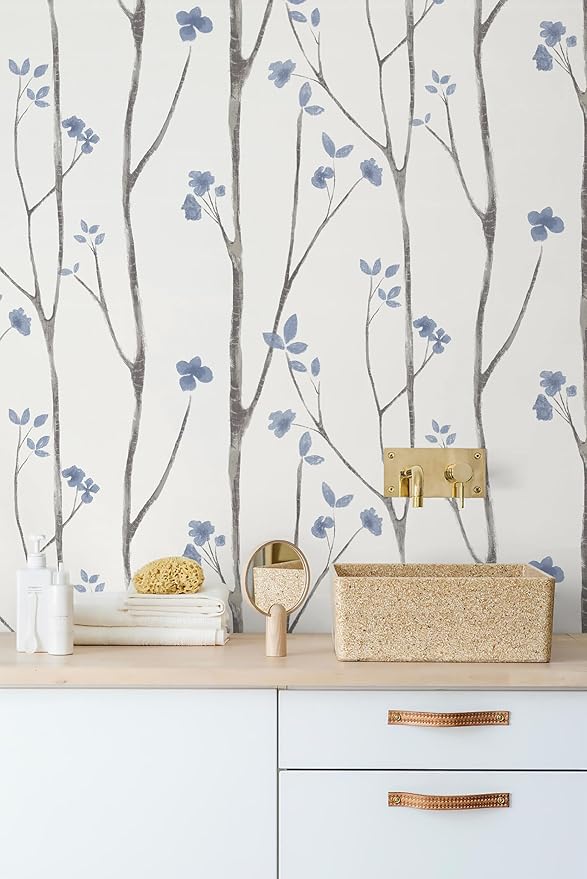 Timeet 16.1" x 197" Leaf Wallpaper Peel and Stick White and Purple Wallpaper