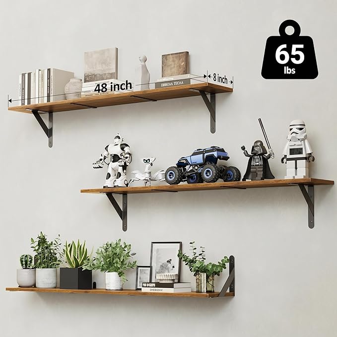 WOPITUES Floating Shelves for Wall 48″W x 8″D, Long Wall Mounted Shelves Set of
