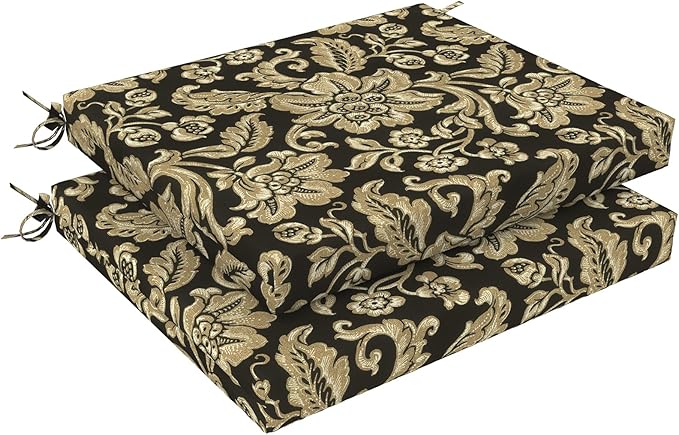 LVTXIII Outdoor Chair Cushions 18.5"x16"x2" Pack of 2, Water-Repellent Square Corner Memory Foam Seat Cushions with Ties for Garden Patio Furniture, Jacobean Black