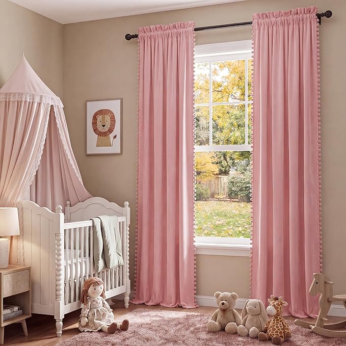 NICETOWN Blush Pink Velvet Curtains 96" Long