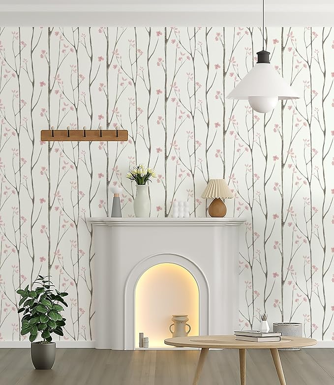 Timeet Floral Wallpaper White and Pink Wall Paper Peel and Stick Modern Contact