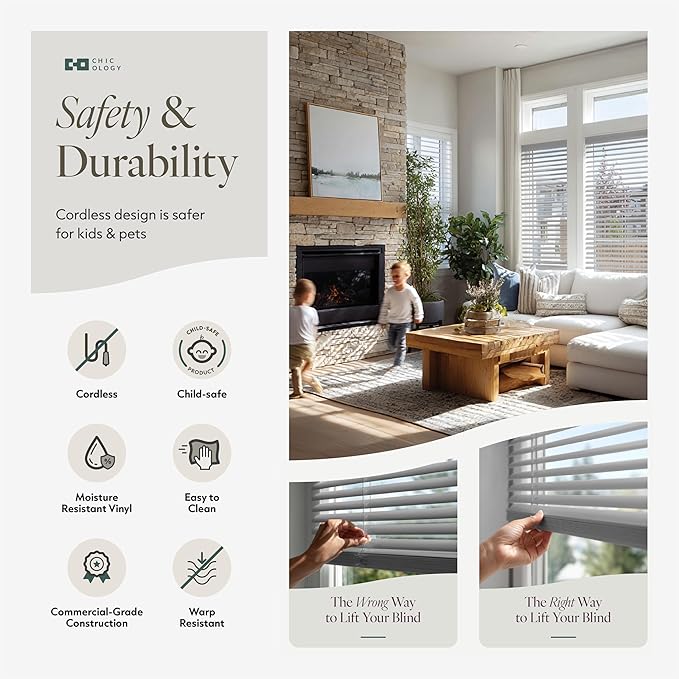 CHICOLOGY Cordless Mini Blinds for Indoor Windows, 77.75" W x 36" H, Light