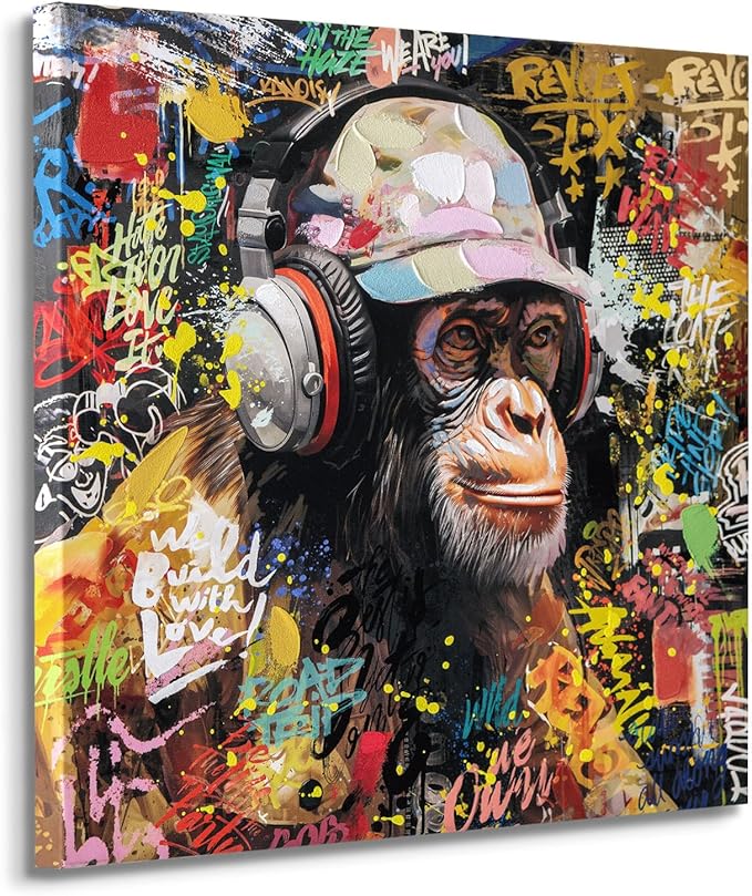 Modern Pop Art Monkey Canvas Wall Art, Street Graffiti Gorilla Canvas Painting