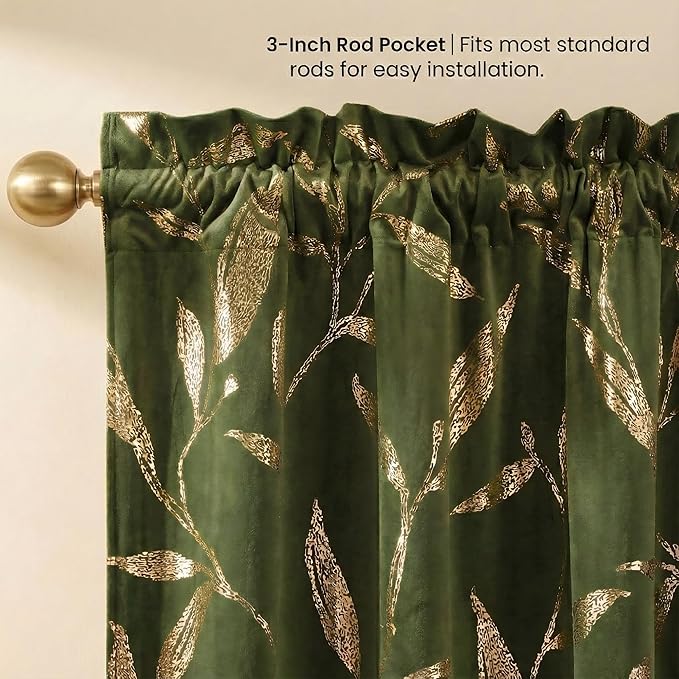 NICETOWN Olive Green Velvet Curtains