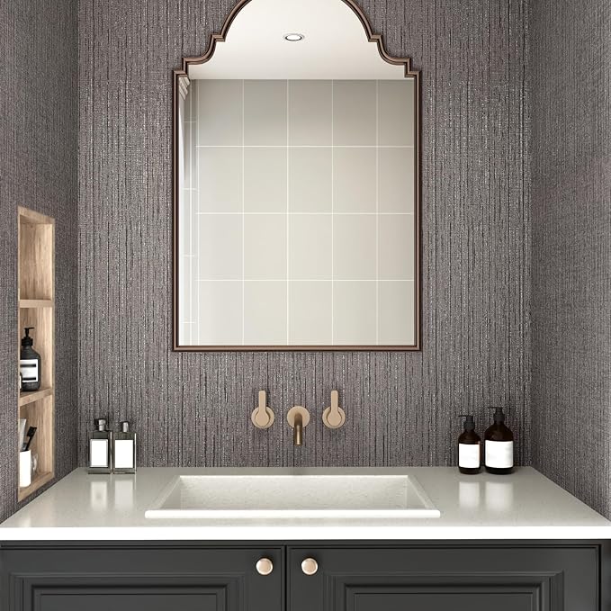 CRE8TIVE Dark Grey Grasscloth Wallpaper Removable Textured Wallpaper Stick and
