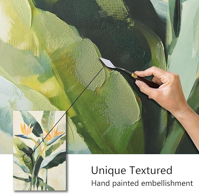 JolyWell Hand-paintd Botanical Canvas Wall Art Sage Green Leaf Tropical Plant