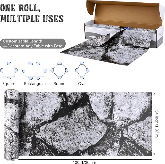 Kochorie 100 Ft X 54 Inch Halloween Stone Wall Tablecloth Roll