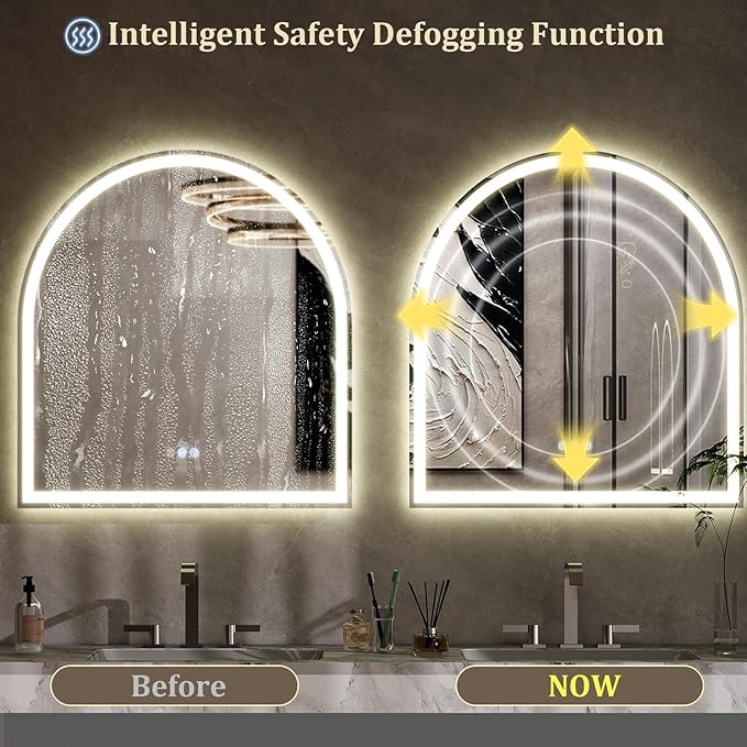BEAUTYPEAK 34x30 LED Arch Bathroom Mirror