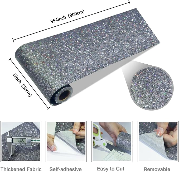 CRE8TIVE Charcoal Holographic Glitter Wallpaper Border Peel and Stick Wall