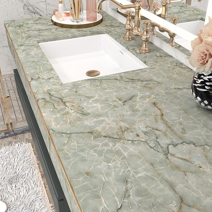 Cyan Glossy Marble Contact Paper Peel and Stick Countertops Self Adhesive