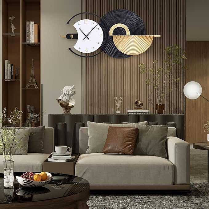 Large Wall Clock Geometric Oversize Modern Clocks Battery Operated Gold Iron