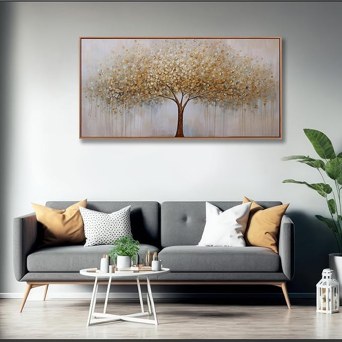 Wall Art Abstract Gold Tree of Life Framed Modern Artwork Canvas Painting