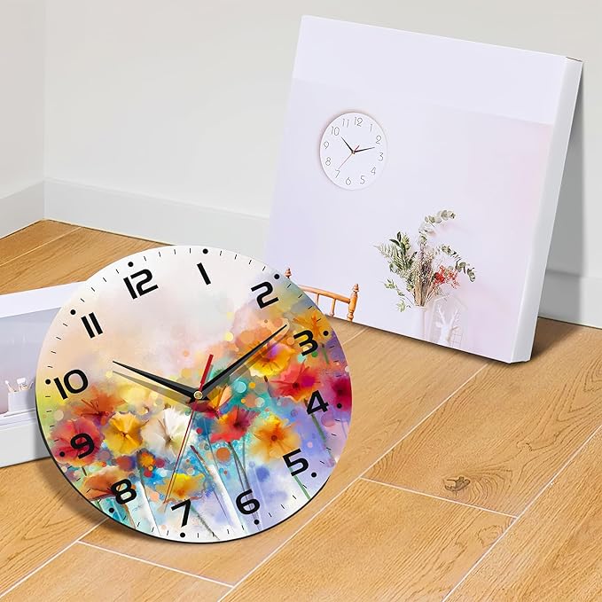 Clock for Living Room, Vintage Wild Floral Wall Clock Vintage Wooden Wall Clock