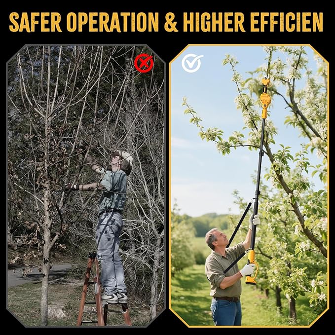 2 IN 1 Electric Pruning Shears Cordless with Pole for Dewalt 20V MAX Battery, 1.2" Cutting Diameter, 14Ft Reach, Brushless Motor Branch Cutter - for Gardening & Tree Trimming (No Battery)