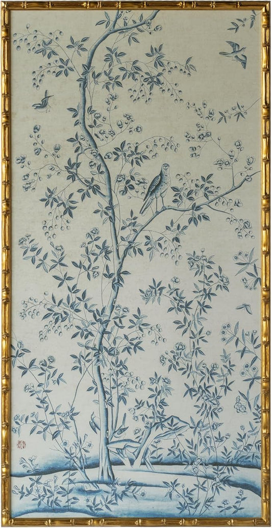 HongFengtang Chinese Rice Paper Print China Flower And Bird Bamboo Frame 54.3 X