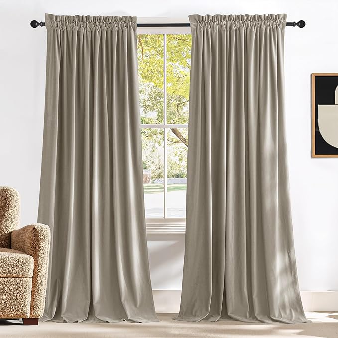 NICETOWN Camel Velvet Curtains 84 Inch Long 62 Wide, Rod Pocket Room Darkening