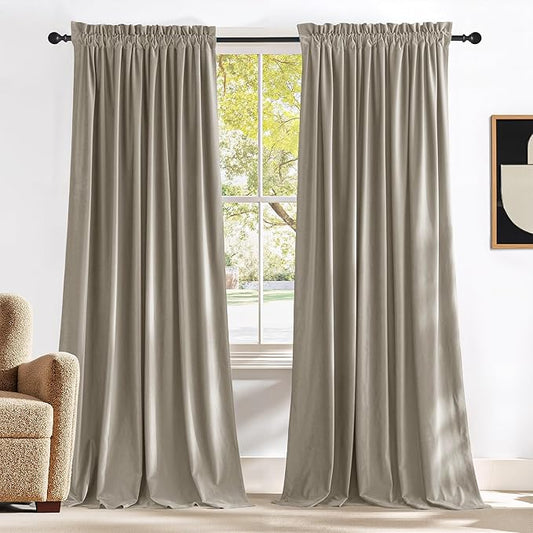 NICETOWN Camel Velvet Curtains 84 Inch Long 62 Wide, Rod Pocket Room Darkening