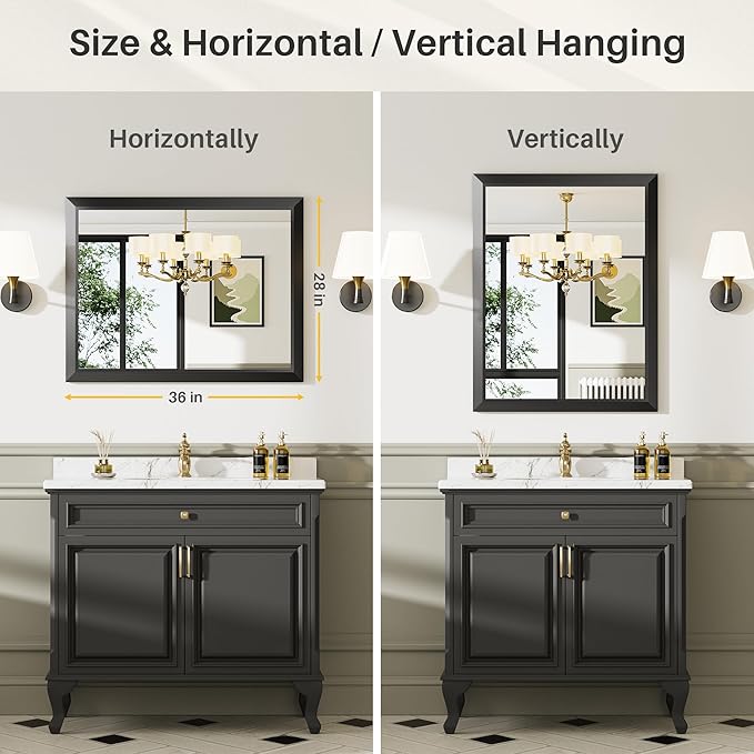 Briivue 24x32 Inch Black Bathroom Mirror