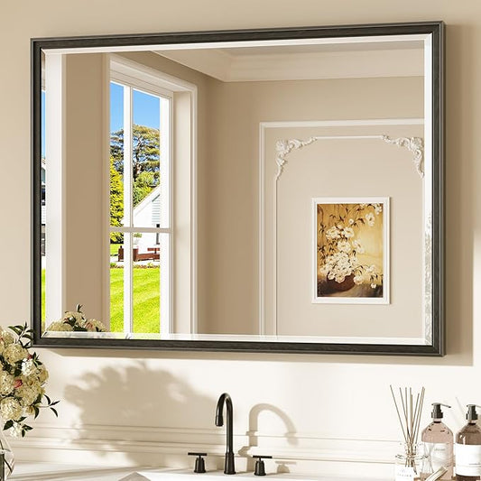 Keonjinn Black Framed Mirror 40" x 30", Decorative Aluminum Alloy Frame