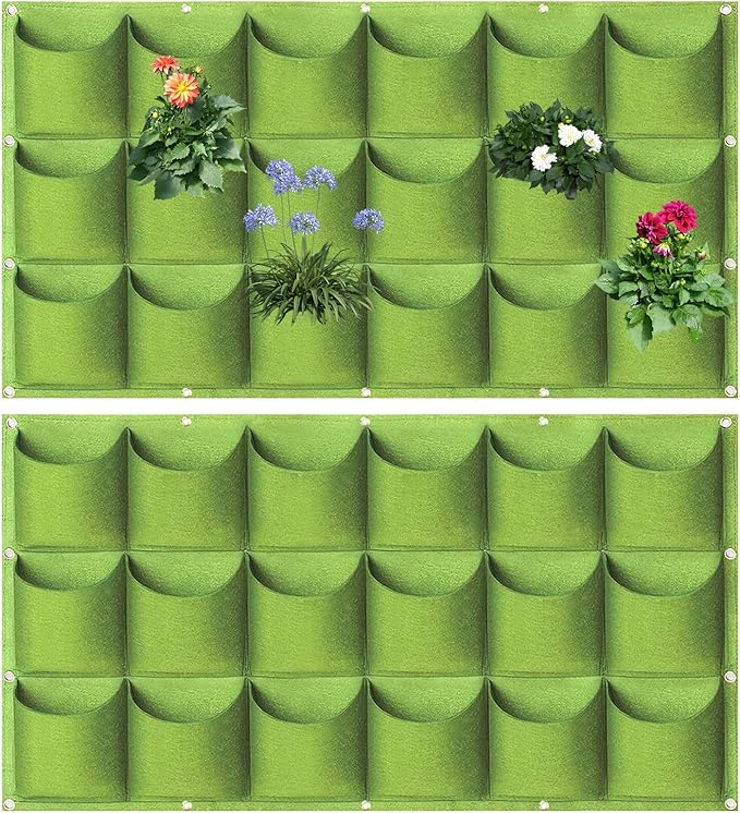 LITLANDSTAR 18 Pockets Hanging Grow Bags, 2 Pack Horizontal Wall Planter Plant