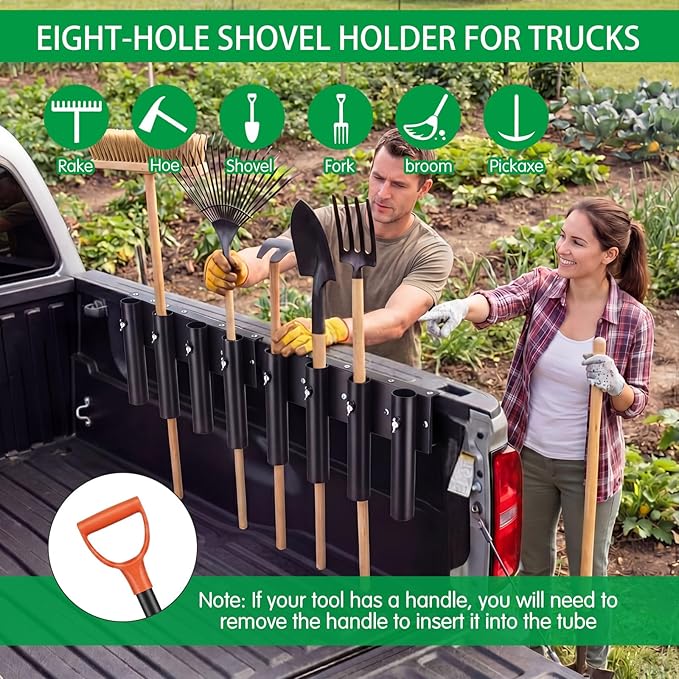 AceOrbit 8 Hole Shovel Holder for Truck Heavy Duty Trailer Tool Rack Shovel Mount 8 Holes in 2 Group Commercial Grade Metal Rack Garden Tool Storage Racks for Trimmer, Rake, Lawn, Landscape Hand Tools