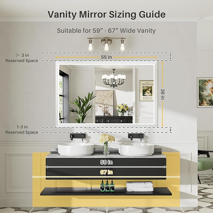 55x36 Inch White Bathroom Mirror