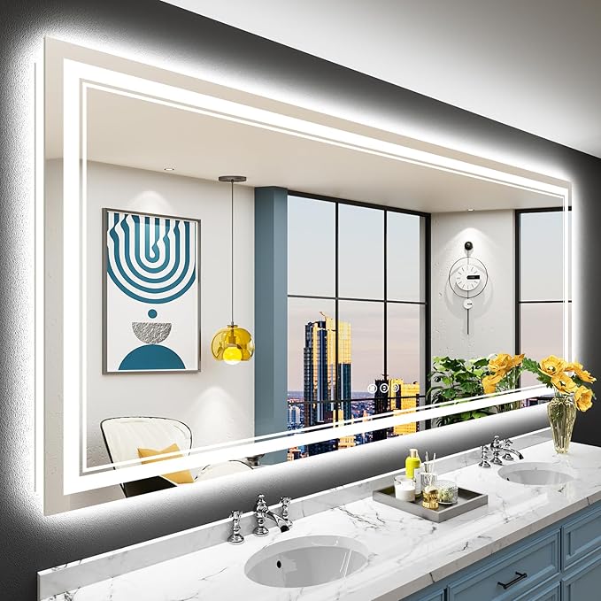 84x40 LED Bathroom Mirror with Lights, Backlit and Front Lit Anti-Fog Lighted