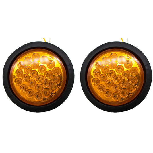 All Star Truck Parts 4in Round LED Trailer Tail Light 24 LEDs Amber Model ASTPL012R4C2 Waterproof Submersible with Rubber Grommet
