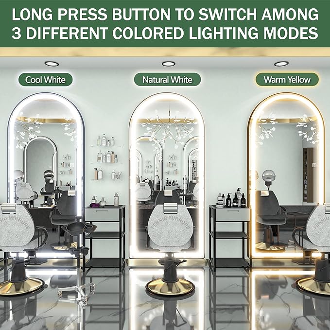 FENNIO Full Length Mirror with Lights, Free Standing Lighted Floor Mirror