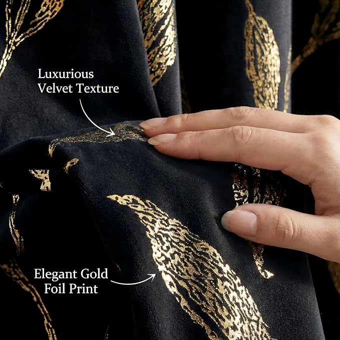 NICETOWN Black Velvet Curtains 2 Panels