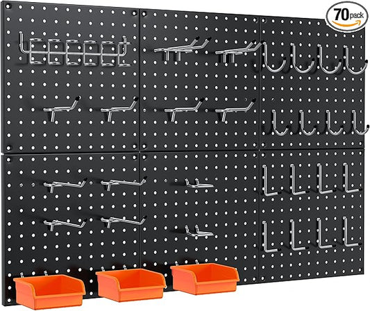 Peg Board, 6 Pack Black Peg Board Panels, 50lbs Load Capacity Each, Pegboard