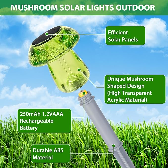 Benany Solar Lights Outdoor, 16 Pack Mushroom Lights Outside Waterproof, Solar Powered LED Lighting for Garden, Yard, Landscape, Path, Pathway, Lawn, Walkway, Driveway, Backyard Decor (Multicolor)