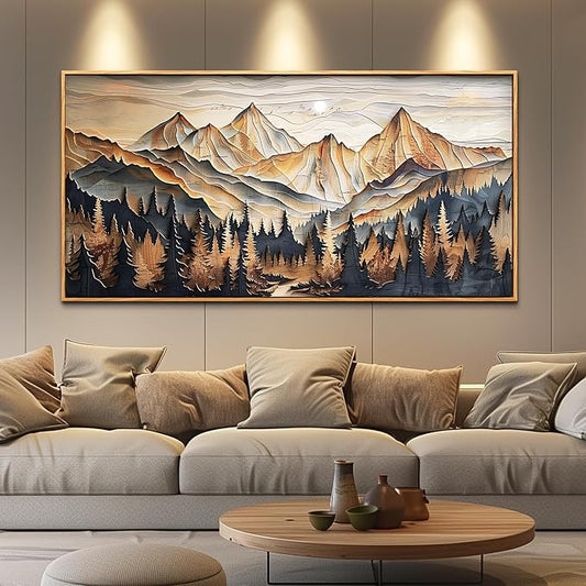 Wood Farmed Canvas Wall Art For Living Room Large Wall Decor For Office Bedroom Decorations Mountain Landscape Pictures Abstract Painting Artwork Room Wall Mural Aesthetic Home Decor 30x60 In