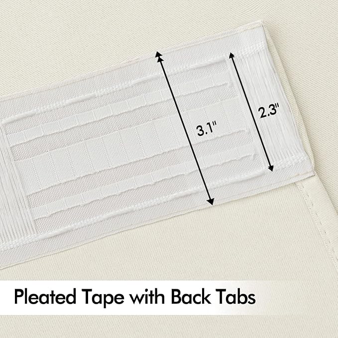 MIULEE Beige White Back Tab Blackout Curtains 63 Inch Length 2 Panels Set