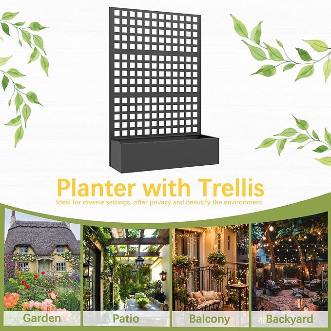 Metal Planter Box with Trellis, Planter Box Trellis with Privacy Screen and