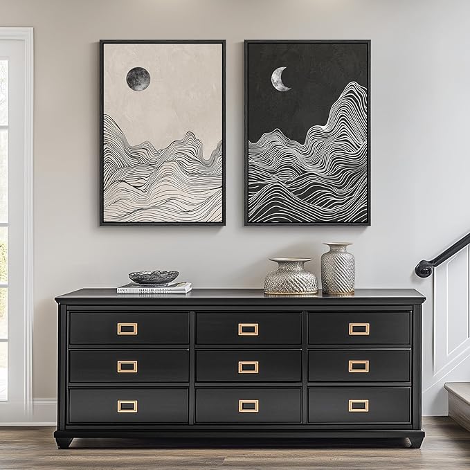 Framed Black and White Abstract Wall Art, 2 Piece Modern Canvas Prints