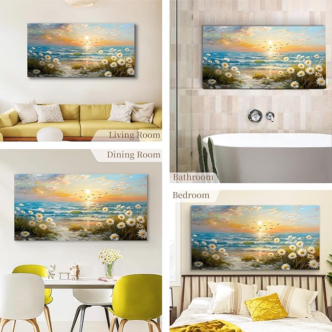 SERIMINO Large Canvas Wall Art Prints, Ocean Sunset Landscape Canvas Prints