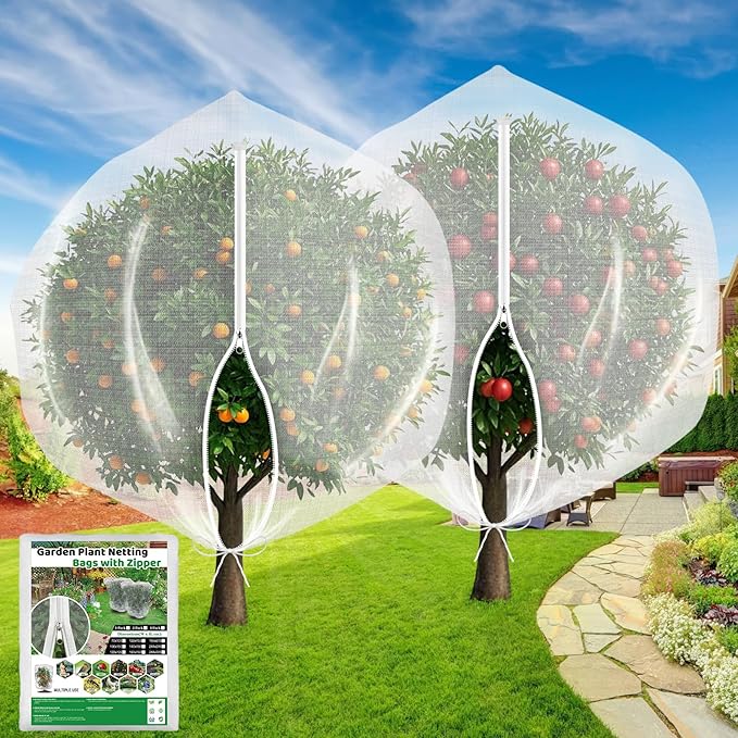 Evoio Bird Netting for Garden Plant Fruit Tree Protection Large Blueberry Bushes Netting Covers Bags with Zipper, 6 x 7 ft Shrubs Bush Tomato Strawberry Berry Barrier Mesh Cover Net Protector (2 Pcs)