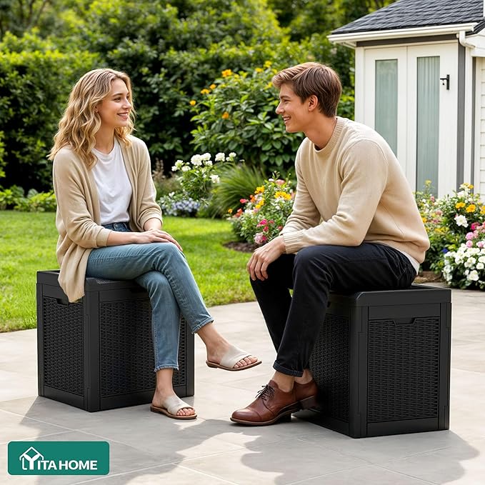 YITAHOME 32 Gallon Outdoor Storage Box, 2-Pack Water Resistant Resin Deck Box, Indoor Outdoor Lockable Storage Container for Patio, Garden, Cushions, Tools, Equipment (Black)