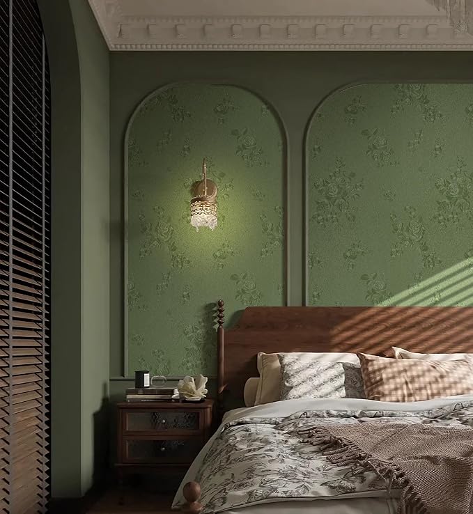 Erfoni 394"x17.7" Green Floral Embossed Wallpaper