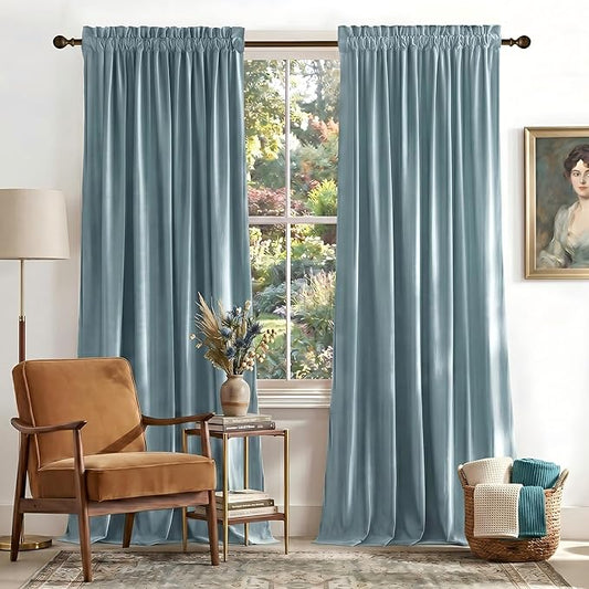 NICETOWN Stone Blue Velvet Curtains & Drapes 108 inches Long