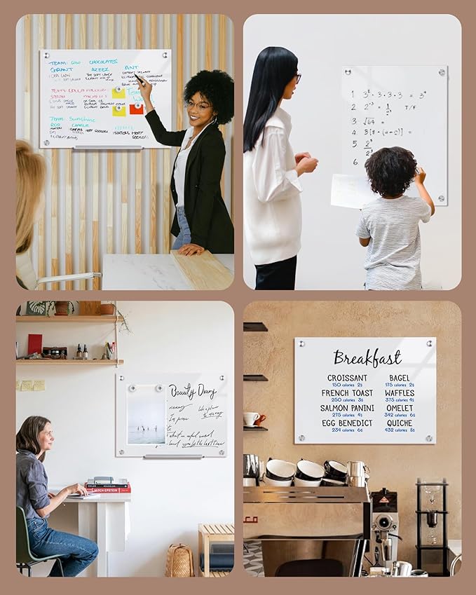 Mifuro Magnetic Glass Whiteboard，24"x18" Wall Mounted Frameless Dry Erase Board for Office, Home & School Ultra White